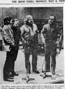 Press cutting of photo of PRESS GANG singing in Liberty Hall